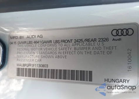 2015 Audi S3 2.0T Premium Plus z USA, uszkodzony, nr VIN WAUBFGFF1F1130803